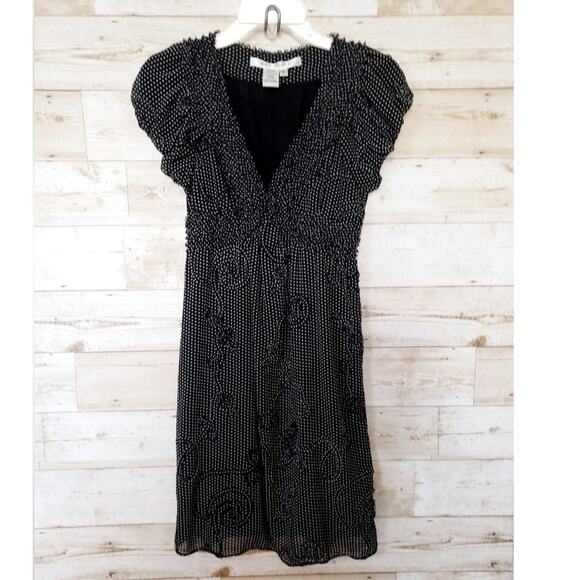 Max Studio Midi Dress Size Small Puff Sleeve Cottage Black White Retro Polka Dot - Picture 11 of 11